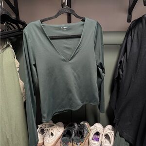 Old Navy Women's Deep Green Long Sleeve V-Neck Top